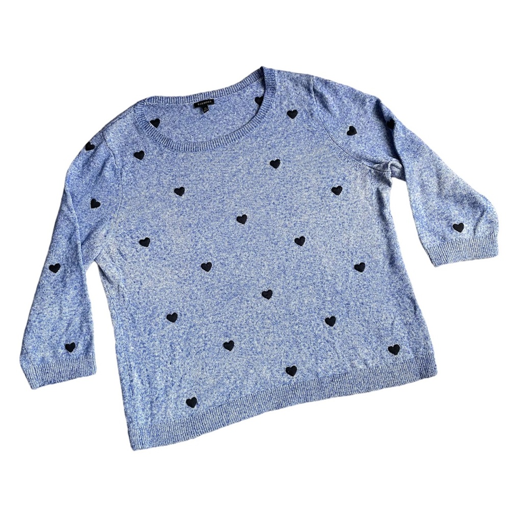 Talbots Hearts Heathered Blue Crew Neck Sweater XL